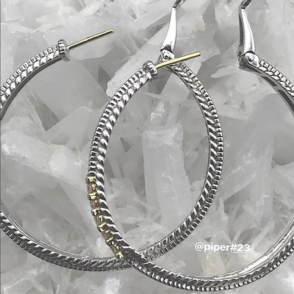 EUC Judith Ripka JR TWO Pave Diamond Large Linen 1.5” Hoop Earrings - Picture 4 of 9